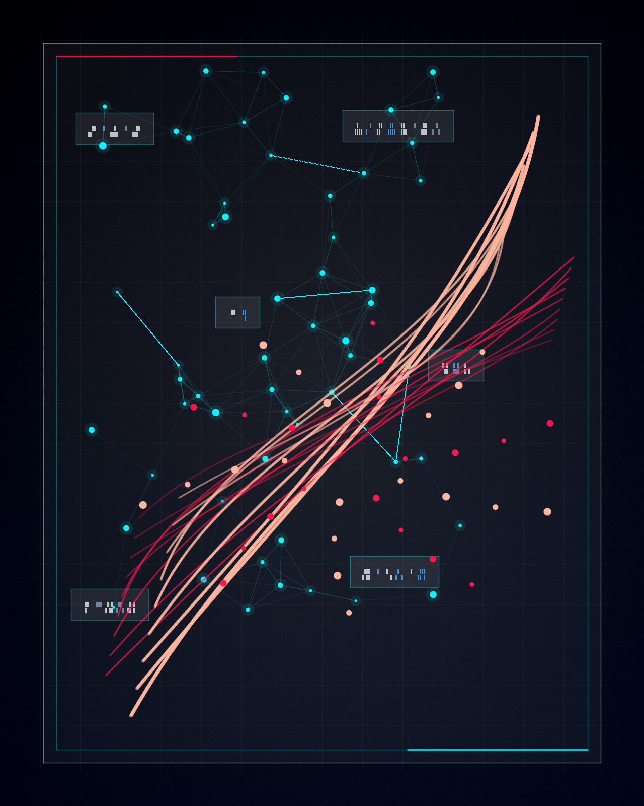 Abstract artwork merging neural logic lines with warm kinetic motion curves